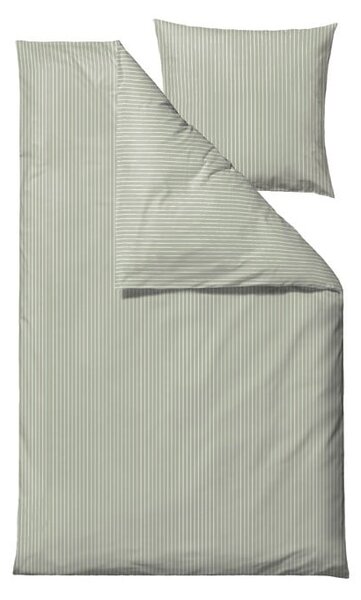 Lenjerie de pat din bumbac ranforce pentru pat single Södahl Stripes, 140 x 200 cm, verde deschis