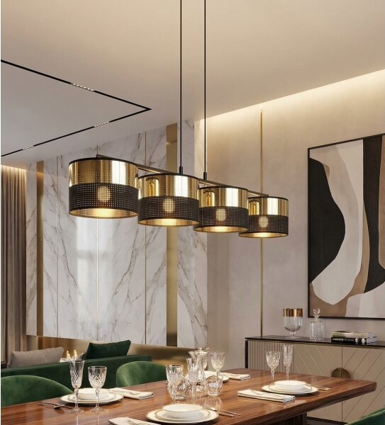Lustră pe cablu LUX 4xE27/15W/230V negru/auriu