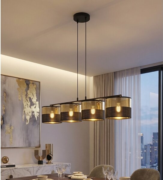 Lustră pe cablu LUX 4xE27/15W/230V negru/auriu