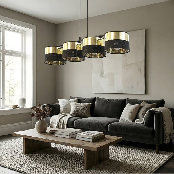 Lustră pe cablu LUX 4xE27/15W/230V negru/auriu