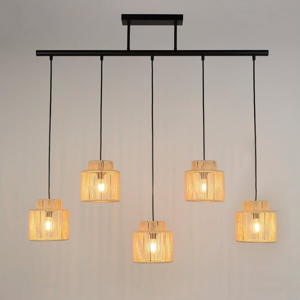 COREP Lampă suspendată Cancun, culoare naturală, lungime 98 cm, hârtie, cu 5 becuri, reglabil, Bej, Camera de zi / sufragerie, Hârtie / Carton