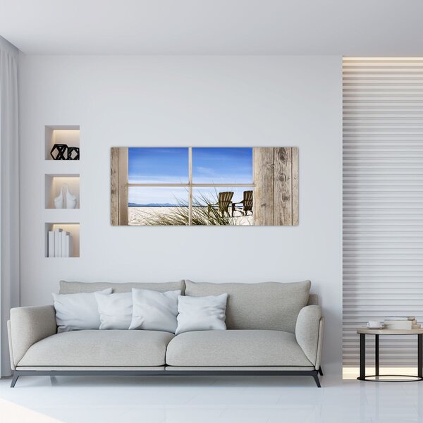 Tablou - Fereastră cu vedere la plajă (120x50 cm)
