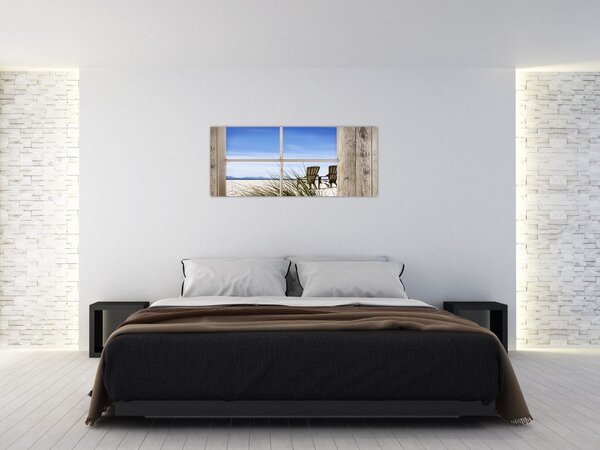 Tablou - Fereastră cu vedere la plajă (120x50 cm)
