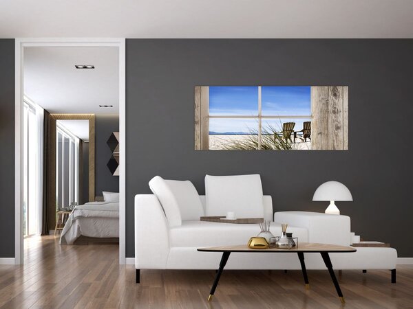 Tablou - Fereastră cu vedere la plajă (120x50 cm)