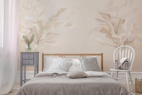 Tapet Plante decorative aerisite în tonuri calde, cremoase, Fototapet Natură, Fototapet Foi de palmier, w05126 : Uwalls.ro