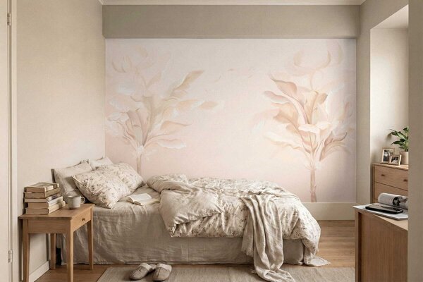 Tapet Plante decorative aerisite în tonuri calde, cremoase, Fototapet Natură, Fototapet Foi de palmier, w05126 : Uwalls.ro