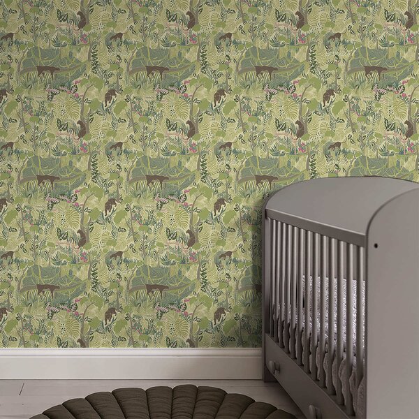 Tapet Peisaj forestier cu animale și vegetație densă, Tapet natura, a01108 : Uwalls.ro