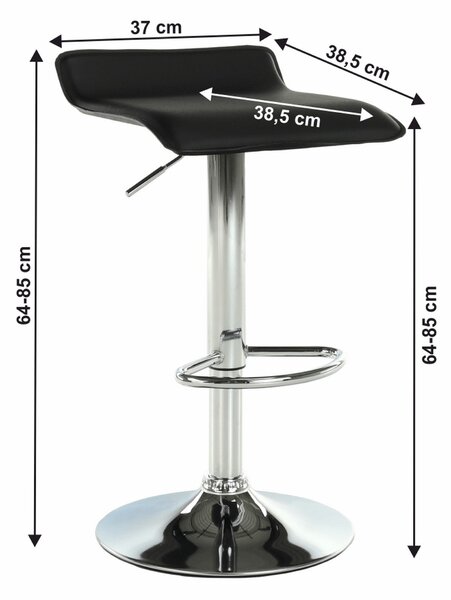 Scaun bar LARIA NEW, negru/crom, piele ecologica/metal, 37x39x64/85 cm