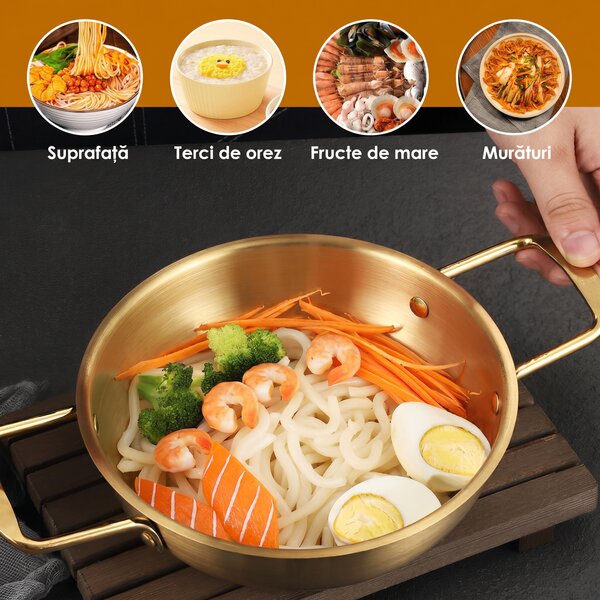 Set 3 oale japoneze din inox, aurii, cu două mânere, 18, 22 și 26 cm