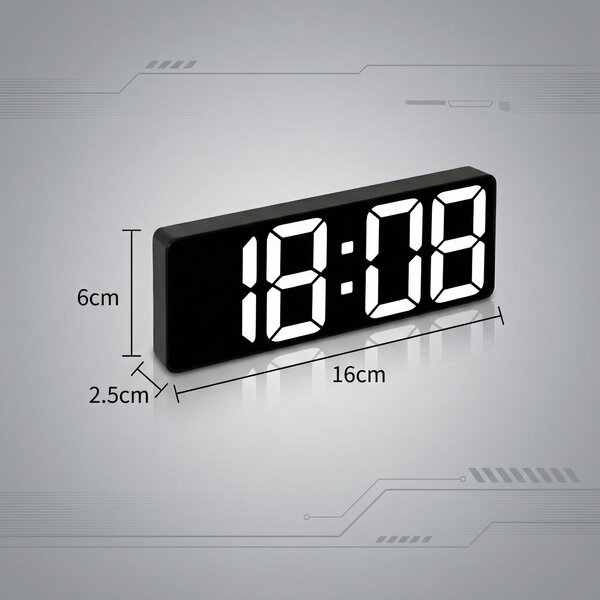 Ceas digital de birou cu oglindă, alarmă și afișaj LED mare, 16 cm