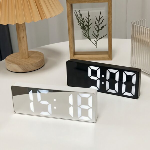 Ceas digital de birou cu oglindă, alarmă și afișaj LED mare, 16 cm