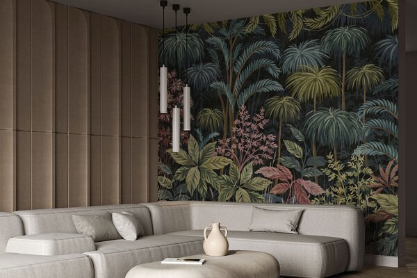 Tapet Frunziș tropical dens, cu frunze mari, Fototapet Natură, w05116 : Uwalls.ro