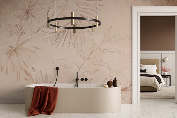 Tapet Plante liniare pe fundal bej texturat, Imagini de fundal unice, w05128 : Uwalls.ro