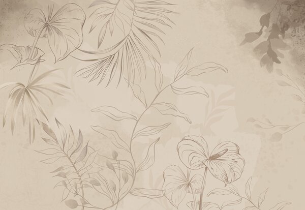 Tapet Plante liniare pe fundal bej texturat, Imagini de fundal unice, w05128 : Uwalls.ro