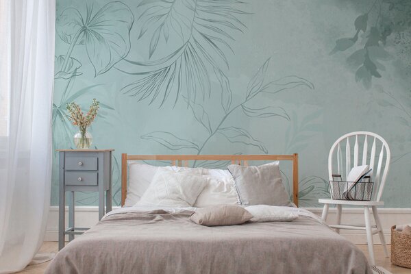 Tapet Plante liniare pe fundal verde deschis, Imagini de fundal unice, w05128v1 : Uwalls.ro