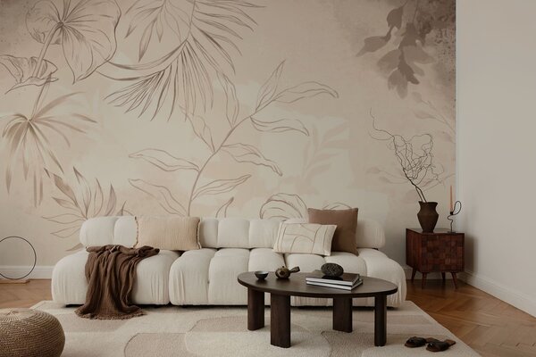 Tapet Plante liniare pe fundal bej texturat, Imagini de fundal unice, w05128 : Uwalls.ro