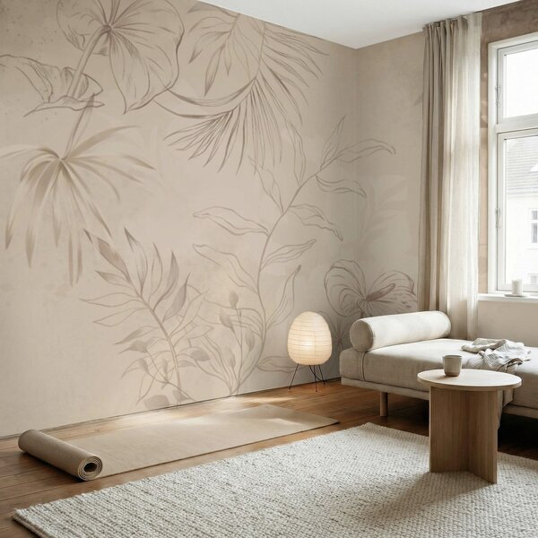 Tapet Plante liniare pe fundal bej texturat, Imagini de fundal unice, w05128 : Uwalls.ro