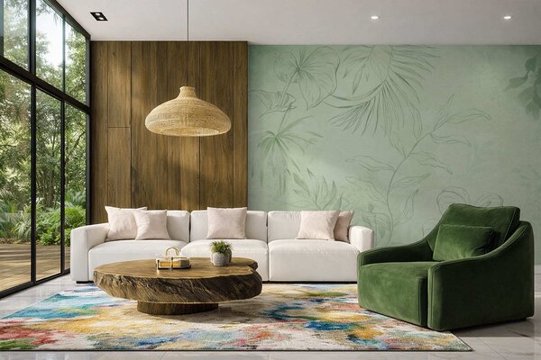 Tapet Plante liniare pe fundal albastru rece, Imagini de fundal unice, w05128v2 : Uwalls.ro