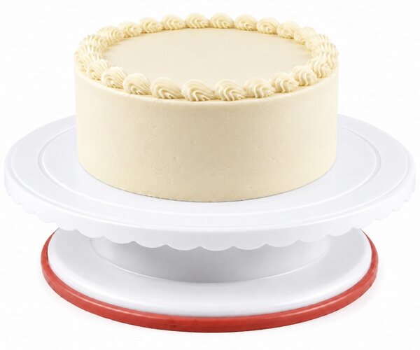 Platou decorativ rotativ Pufo Cake pentru prezentare si decorare tort, 27 cm, alb