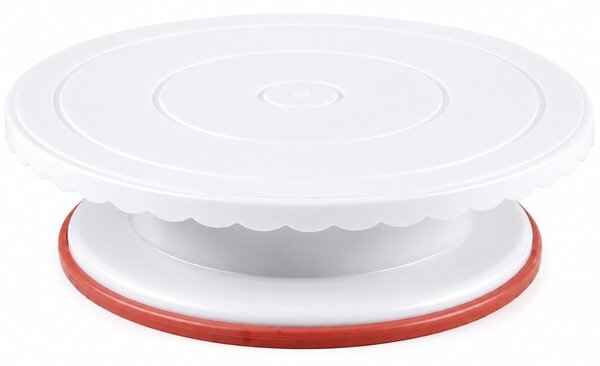 Platou decorativ rotativ Pufo Cake pentru prezentare si decorare tort, 27 cm, alb