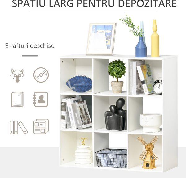 Biblioteca Albă pentru Casa si Birou, Raft cu Design Modern cu 9 Compartimente din Lemn, 91,5 x 29,5 x 91,5 cm HOMCOM | Aosom Romania