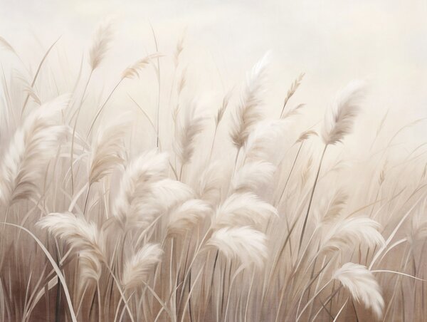 Tapet Iarbă pampas înaltă, texturată, în tonuri neutre, calde și delicate, cu un fundal estompat și luminos., Fototapet Natură, w09637 : Uwalls.ro
