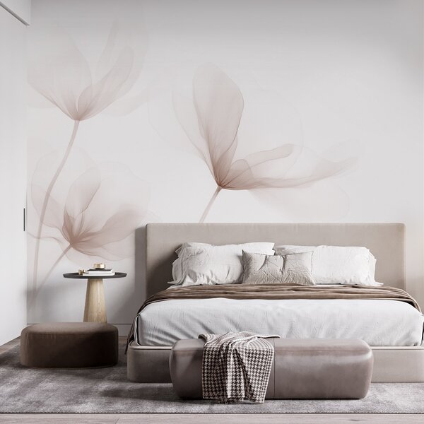 Tapet Flori bej aerisite într-un stil minimalist și luminos, Fototapet Flori, w09734 : Uwalls.ro