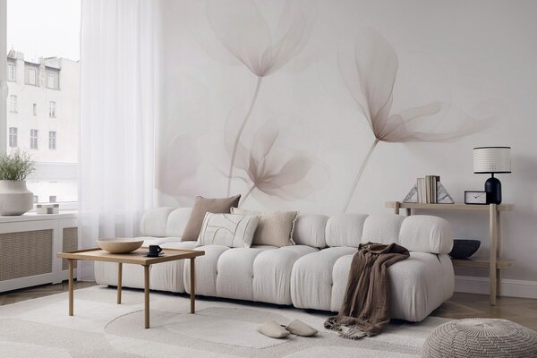 Tapet Flori bej aerisite într-un stil minimalist și luminos, Fototapet Flori, w09734 : Uwalls.ro