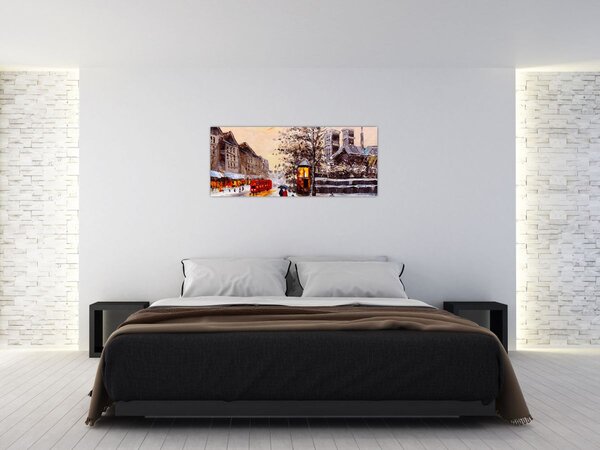 Tablou - Pictură oraș iarna (120x50 cm)