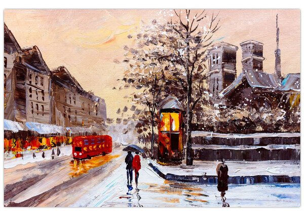 Tablou - Pictură oraș iarna (90x60 cm)