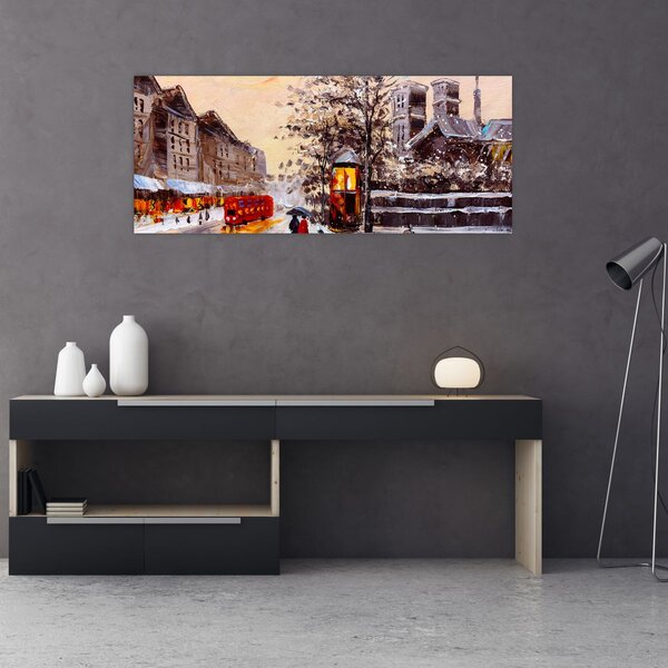 Tablou - Pictură oraș iarna (120x50 cm)