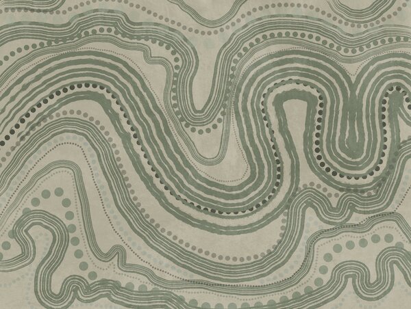 Tapet Linii și puncte ondulate abstracte verzi și bej, artă modernă texturată, Fototapet Abstract, w09747 : Uwalls.ro