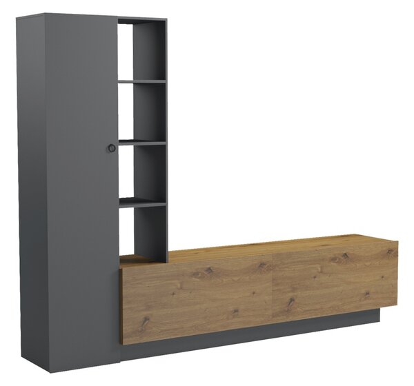 Comoda TV cu dulap, Tilveo, Stejar, 230x41.5x180 cm