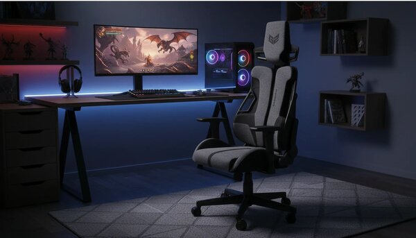 Scaun gaming NITRO 2, gri/negru, material textil, 66x68x130/137 cm