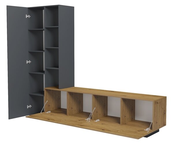 Comoda TV cu dulap, Tilveo, Stejar, 230x41.5x180 cm