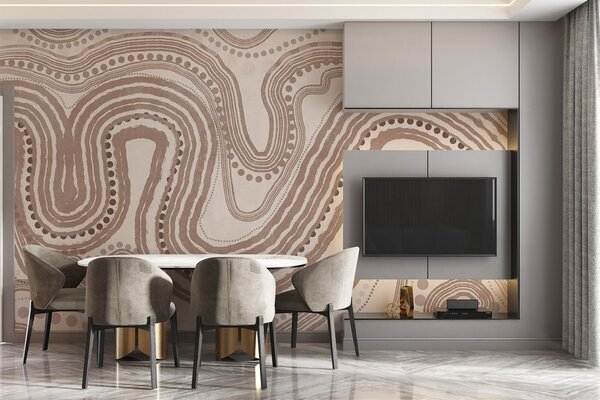 Tapet Linii și puncte ondulate abstracte maro și bej, artă modernă texturată, Fototapet Abstract, w09747v1 : Uwalls.ro