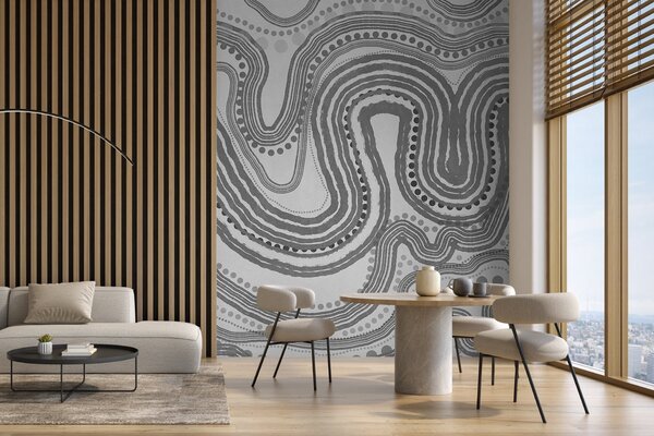 Tapet Linii ondulate și puncte abstracte de culoare gri închis, artă modernă texturată, Fototapet Abstract, w09747v2 : Uwalls.ro