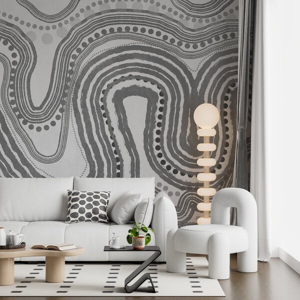 Tapet Linii ondulate și puncte abstracte de culoare gri închis, artă modernă texturată, Fototapet Abstract, w09747v2 : Uwalls.ro