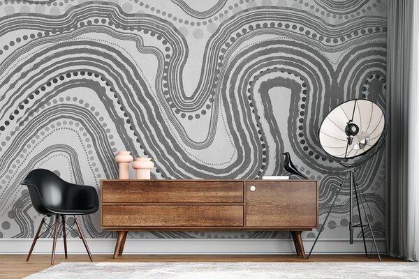 Tapet Linii ondulate și puncte abstracte de culoare gri închis, artă modernă texturată, Fototapet Abstract, w09747v2 : Uwalls.ro