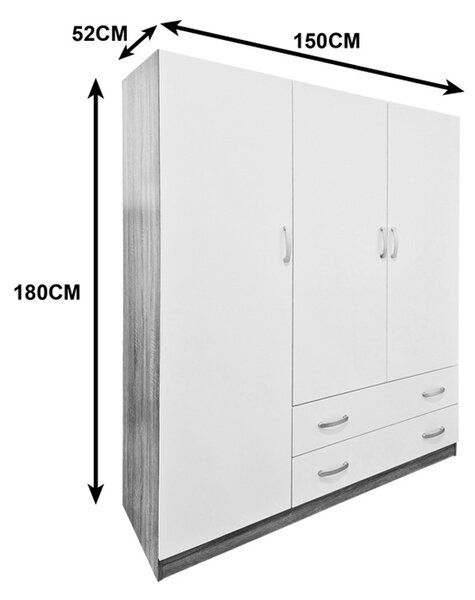 Dulap cu 2 usi, Alvia, Alb, 150x51x180 cm
