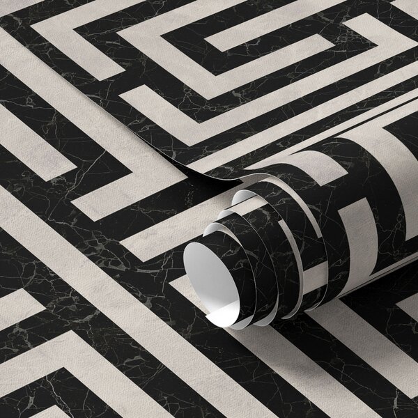 Tapet Model geometric alb-negru în formă de labirint, Tapet abstract, a01073 : Uwalls.ro