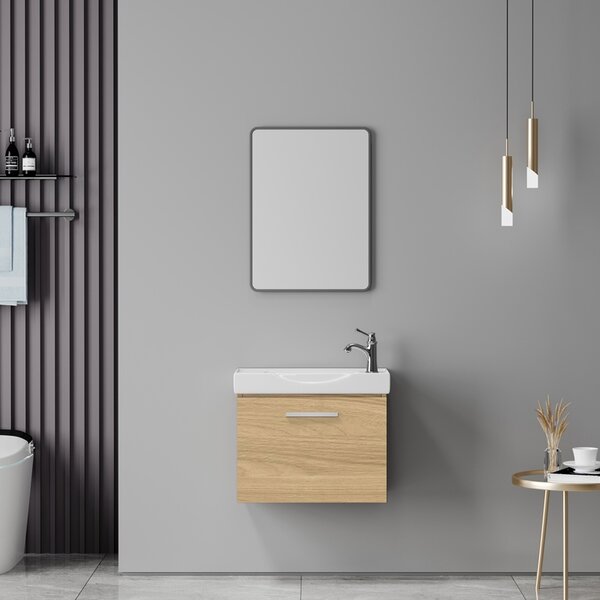 Set mobilier baie inclus lavoar plus masca si dulapior cu oglinda, 2 buc, Renza, Stejar, 50x30x42.5 cm