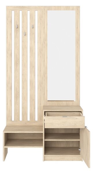 Cuier cu oglinda, pantofar si depozitare, Citra, Stejar, 100x34.3x199.5 cm