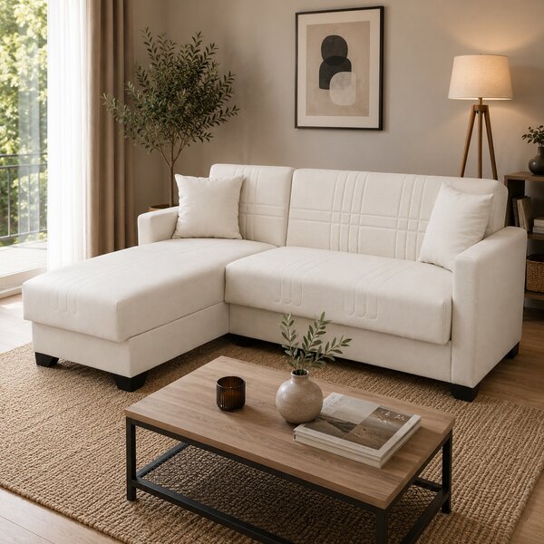 Coltar extensibil reversibil, Stashio, Crem, 202x143x84 cm
