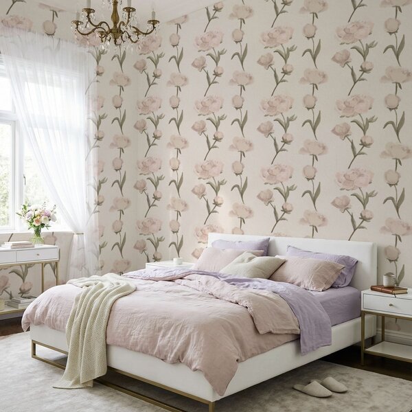 Tapet Bujori roz pal pe fundal deschis, Tapet flori, a01114 : Uwalls.ro