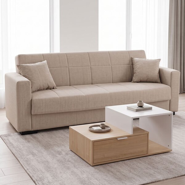 Set mobilier studenti canapea si masuta de cafea, 2 buc, Haze, Gri deschis, 210x84x83 cm