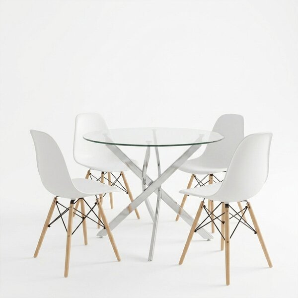Set masa si scaune dining, 5 buc, Julita Antoro, Transparent, 80x80x75 cm