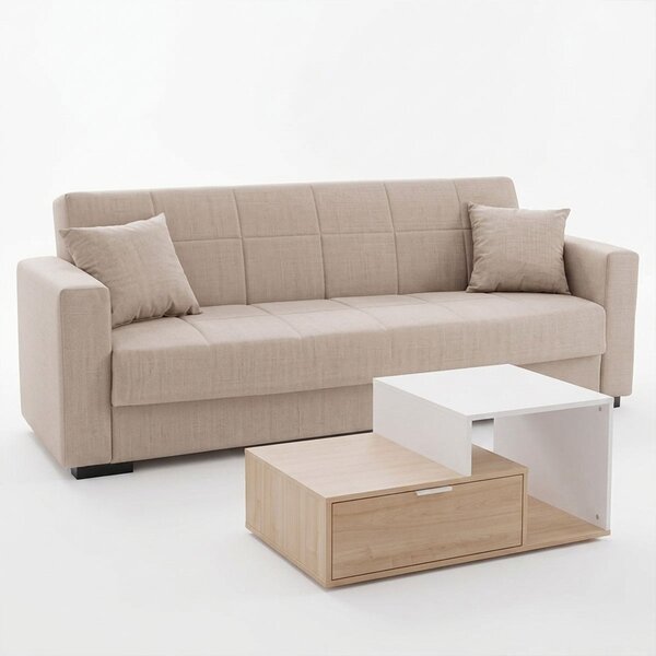 Set mobilier studenti canapea si masuta de cafea, 2 buc, Haze, Gri deschis, 210x84x83 cm