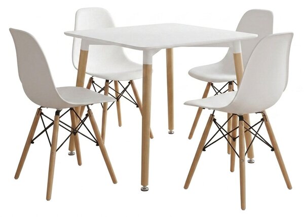 Set masa si scaune dining, 5 buc, Julita Natali, Natural, 80x80x76 cm
