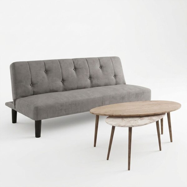 Set mobilier studenti canapea si 2 masute de cafea, 3 buc, Sway, Natural, 167x77x73 cm